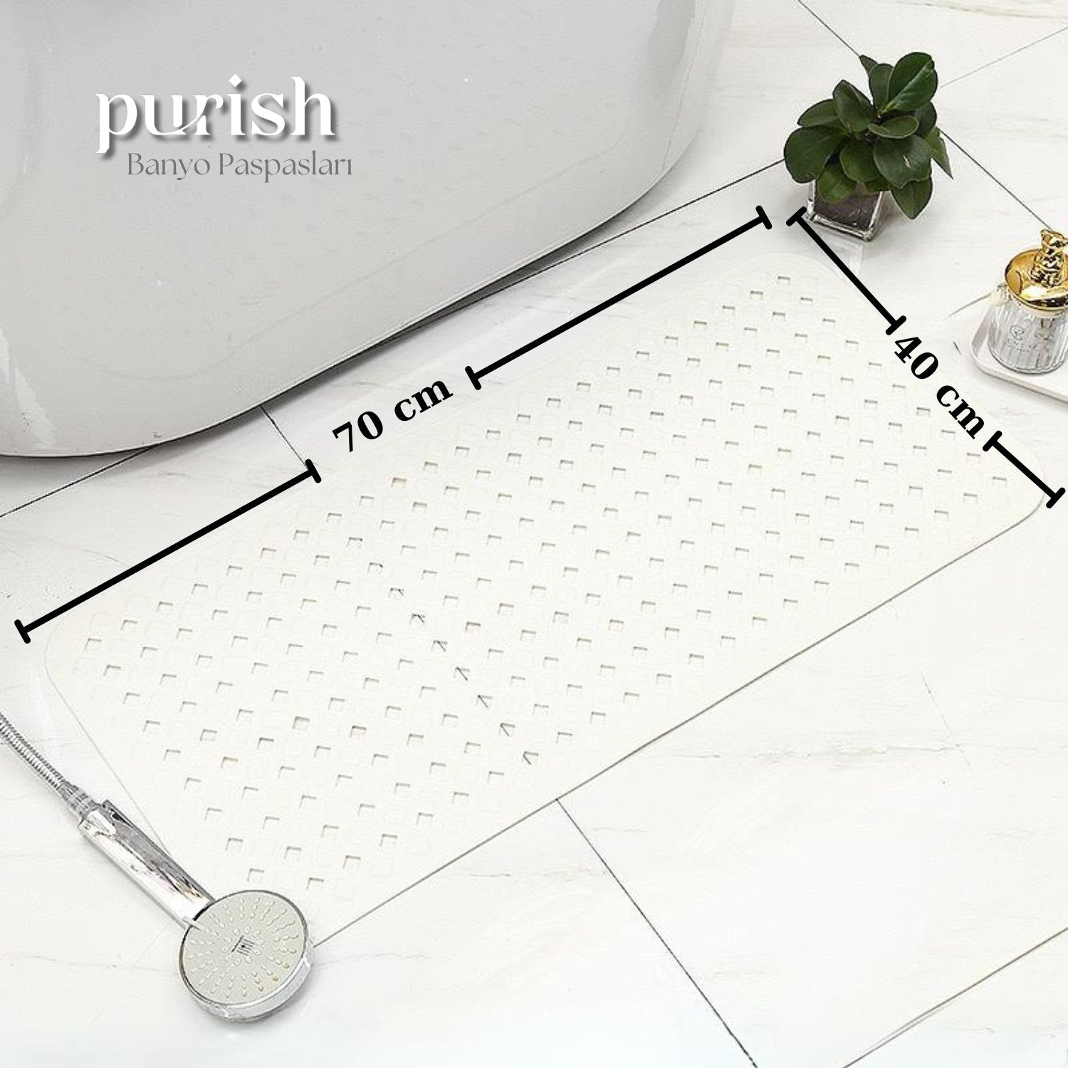 Banyo Paspası, Duş ve Banyo İçin Paspas, Vantuzlu Kaydırmaz, Su Drenajlı, Masaj Noktalı Beyaz Paspas 70x40 cm - Herseyben.debanyo paspasbanyo paspas fiyatları