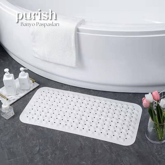 Banyo Paspası, Duş ve Banyo İçin Paspas, Vantuzlu Kaydırmaz, Su Drenajlı, Masaj Noktalı Beyaz Paspas 79x39 cm - Herseyben.debanyo paspasbanyo paspas fiyatları