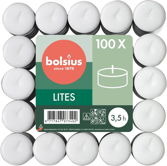 Bolsius Kokusuz Tealight, Yumuşak Ateşli, Dumansız, 3,5 Saat Yanma Süresi, Beyaz, 100 Adet - Herseyben.debeyazBeyaz mum