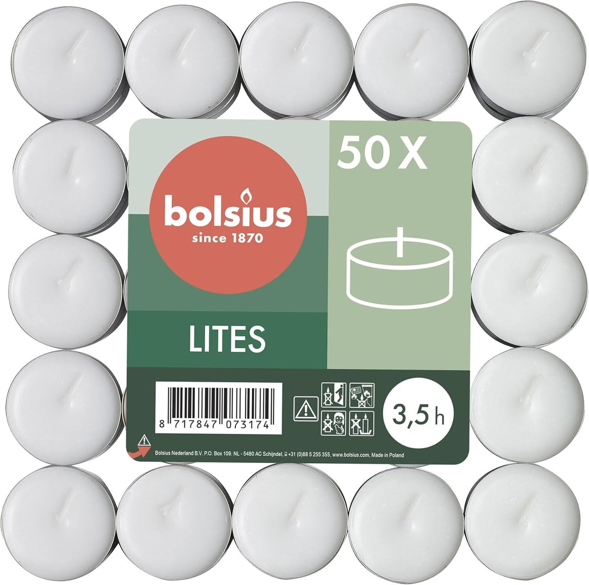 Bolsius Kokusuz Tealight, Yumuşak Ateşli, Dumansız, 3,5 Saat Yanma Süresi, Beyaz, 50 Adet - Herseyben.debeyazBeyaz mum