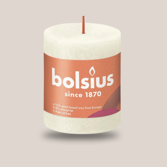 Bolsius Rustik Blok Sütun Mum - Silindir Şeklinde - İnci Beyazı Renkli - 35 Saat Uzun Yanma Süresi - Ev Dekorasyonu - Kokusuz - Doğal Vegan Özler - 6,6 cm - 8 cm - Herseyben.deAmbiansBlok Mumlar