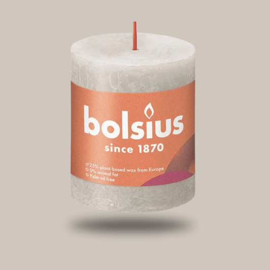 Bolsius Rustik Blok Sütun Mum - Silindir Şeklinde - Kumlu Gri Renkli - 35 Saat Uzun Yanma Süresi - Ev Dekorasyonu - Kokusuz - Doğal Vegan Özler - 6,6 cm - 8 cm - Herseyben.deAmbiansBlok Mumlar