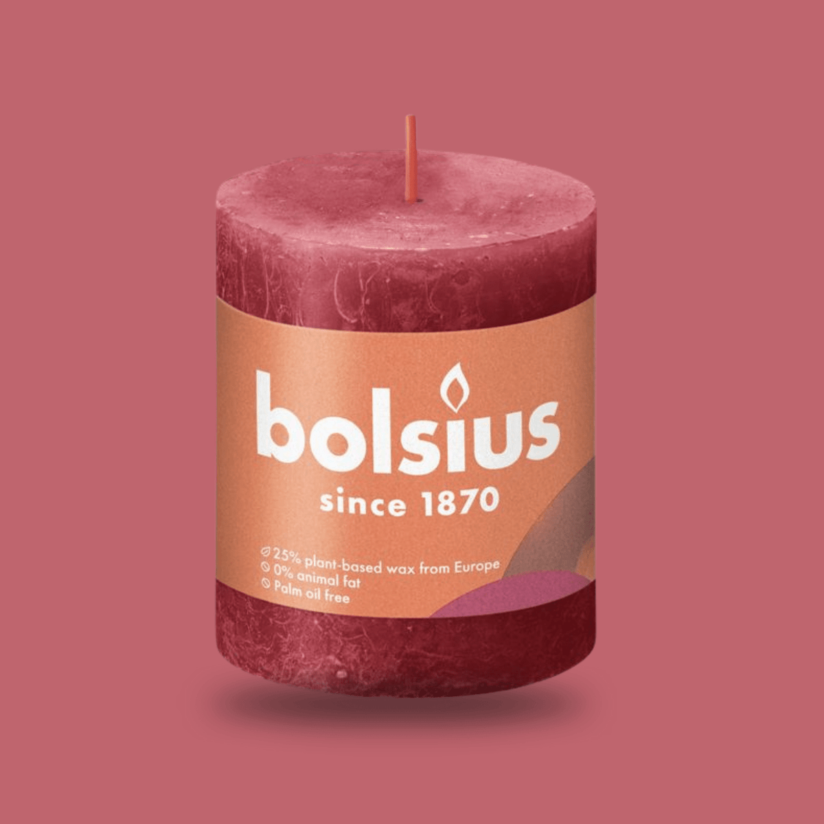 Bolsius Rustik Blok Sütun Mum - Silindir Şeklinde - Narin Kırmızı Renkli - 35 Saat Uzun Yanma Süresi - Ev Dekorasyonu - Kokusuz - Doğal Vegan Özler - 6,6 cm - 8 cm - Herseyben.deAmbiansBlok Mumlar