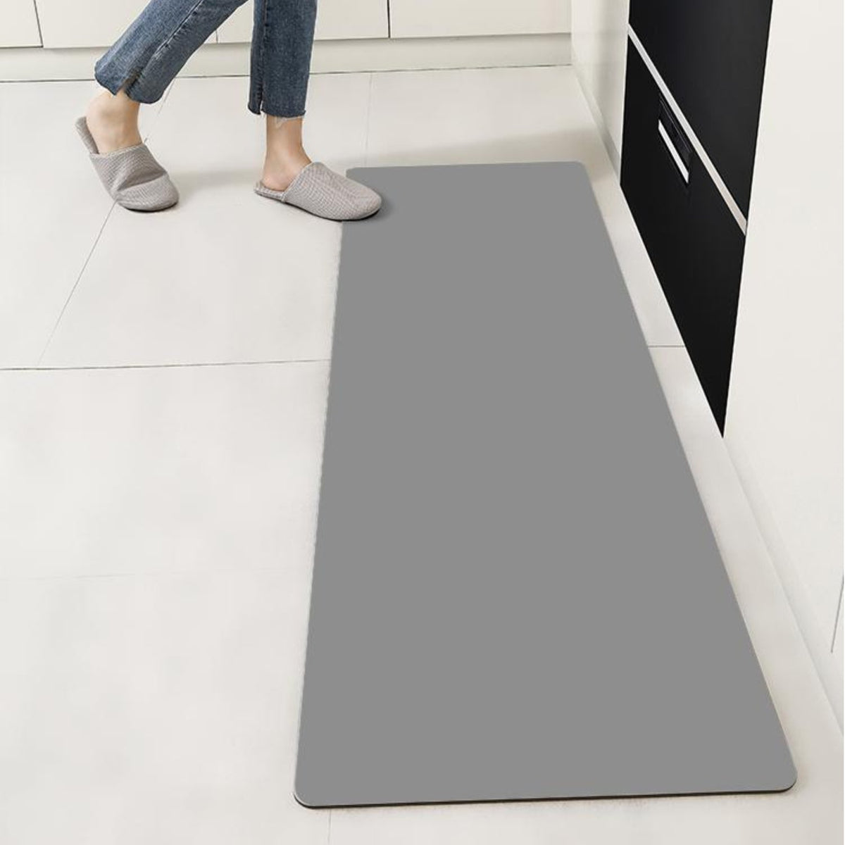 Gri Renkte Su Emici, Kaydırmaz Tabanlı, Yıkanabilir Diatom Banyo, Mutfak ve Abdest Paspası 120 x 40 cm