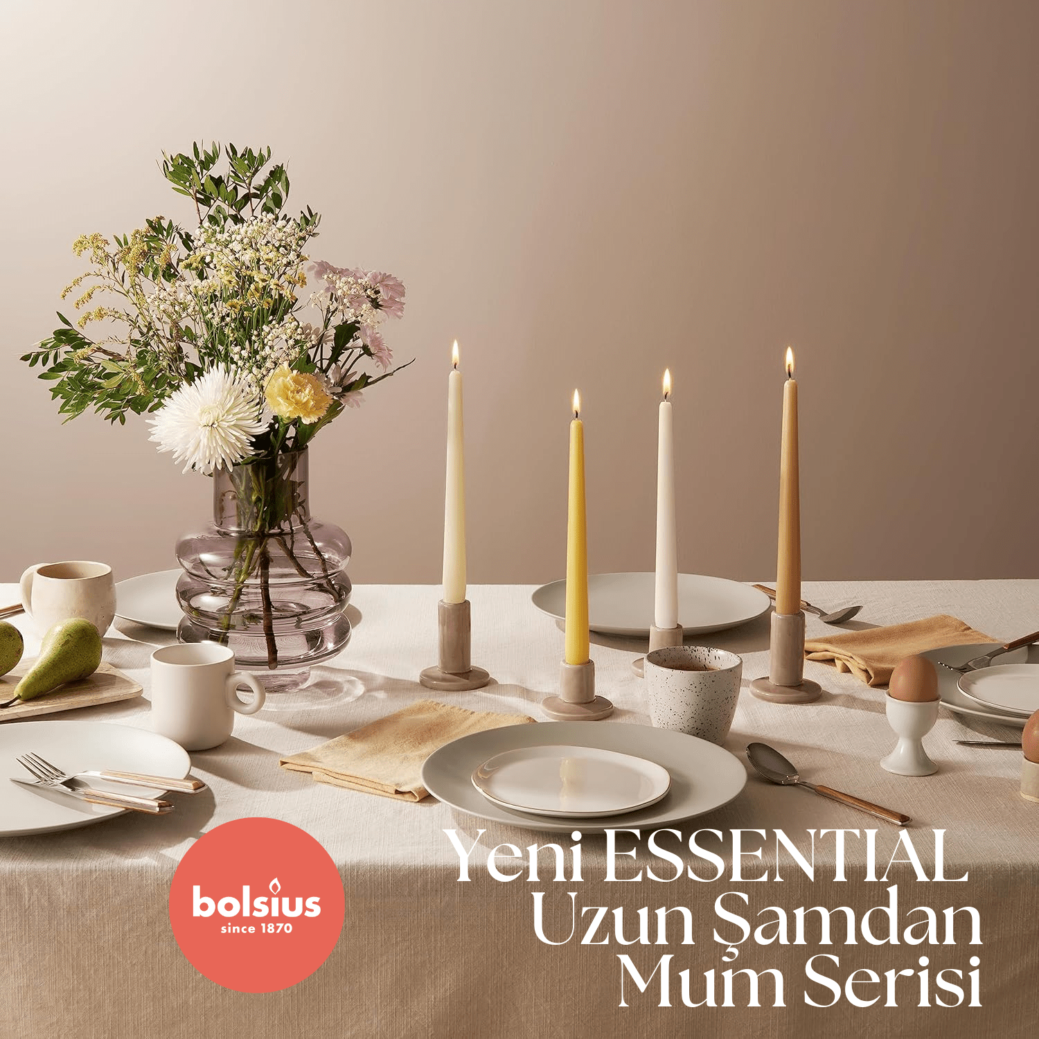 Renkli Konik Şamdan Yemek Mumu, 7 Saat Yanma Süreli, 24,5 cm Uzun Mum (4'lü Paket) - Herseyben.deAmbiansbeyaz